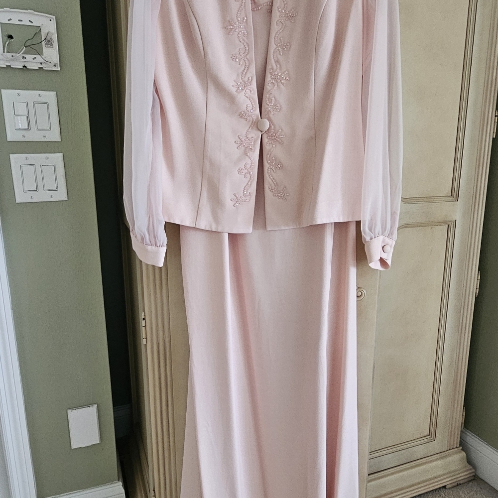 Dress maxi evening formal dress with jacket pink with beading
